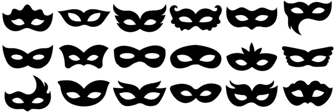 Masquerade mask icons. Set of different masquerade mask icons. Simple masquerade mask signs. Black masquerade mask icons
