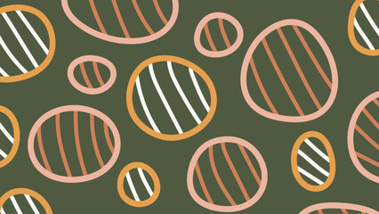 Striped Circle Doodles on Deep Green Background