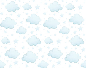 Pattern Background with Clouds and Stars for Gentle Sky Themes in Pastel Colors for Nursery Decor and Kids Art Prints