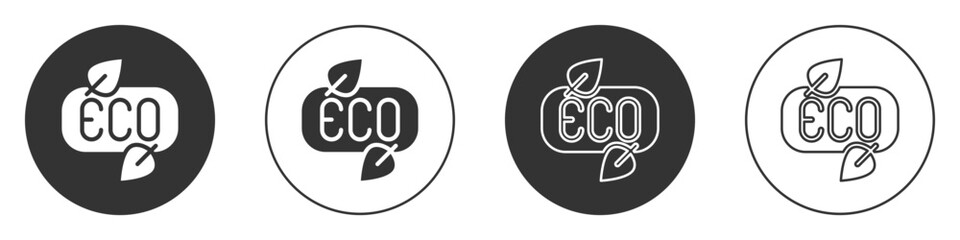 Black Leaf Eco symbol icon isolated on white background. Banner, label, tag, logo, sticker for eco green. Circle button. Vector