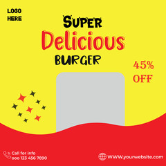 Delicious burger and food menu social media banner or Instagram post template