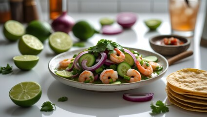 salad with vegetables and shrimps, healthy eating