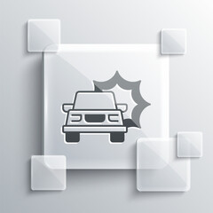 Grey Car accident icon isolated on grey background. Insurance concept. Security, safety, protection, protect concept. Square glass panels. Vector