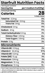 Star fruit Nutrition Facts for label design and packaging design