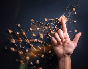 business strategy brainstorming game featuring hand interaction on a dark background with empty space for your text