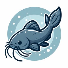 Obraz premium Stylized Catfish Illustration with Underwater Circle Graphic Element