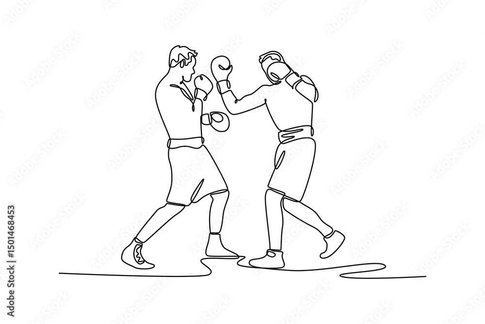 Aufkleber single continuous line drawing boxer use jab and uppercut punch combinations in boxing match. gettin