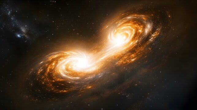 A binary star system glowing brightly in a dark galaxy