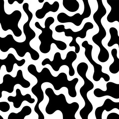 Seamless pattern with black abstract silhouette organic shapes. Vector flat background in minimalist boho style. Wavy liquid distorted shapes