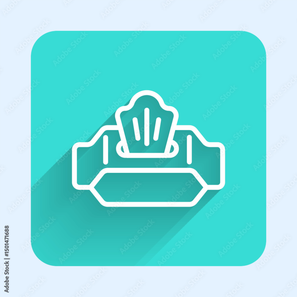 Poster white line wet wipe pack icon isolated with long shadow background. green square button. vector
