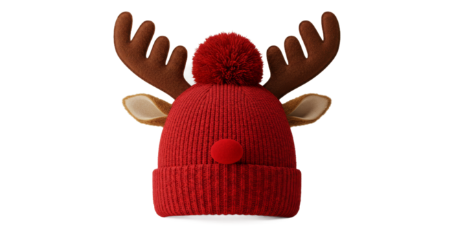 Festive reindeer hat with red nose