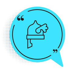 Black line Viking in horned helmet icon isolated on white background. Blue speech bubble symbol. Vector