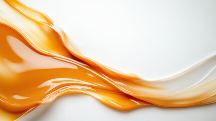 An elegant, flowing stream of orange liquid gracefully cascading over a pristine white surface, embodying fluidity, richness, and artistic potential in minimalist design.