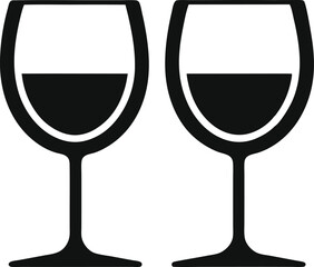 Two wine  glass vector, Two glasses of wine. Cheers with wine glasses silhouette vector
