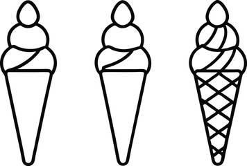 Ice cream silhouette clipart set. Ice cream icon clip art, Ice cream cone icon line art vector illustration