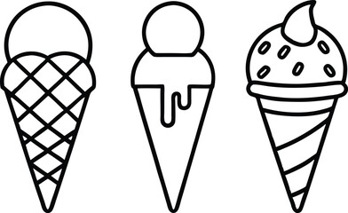 Ice cream silhouette clipart set. Ice cream icon clip art, Ice cream cone icon line art vector illustration