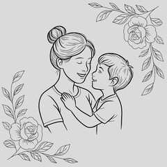 Simple illustration of mother and son