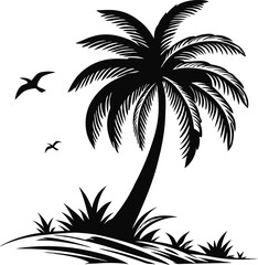 Palm Tree Illustration Silhouettes for Design Projects. Tropical Palm Tree Silhouettes in High Quality. Black Palm Tree Illustration Silhouettes Collection. Hand Drawn Palm Tree Silhouettes