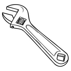 Adjustable wrench icons vector outline or vector line art on transparent background