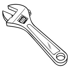 Adjustable wrench vector outline or vector line art on transparent background