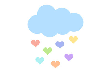 Cloud with pastel rainbow color falling heart rain drops flat icon for posters and websites, Vector illustration