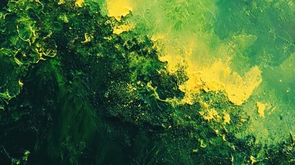Abstract painting with bold green and yellow hues