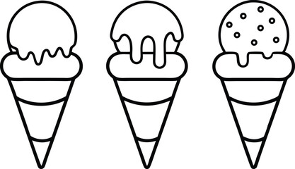 Ice cream silhouette clipart set. Ice cream icon clip art, Ice cream cone icon line art vector illustration