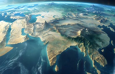 A map of the Middle East, showing Saudi Arabia and Iran from an interesting angle. The whole world is seen from space, 