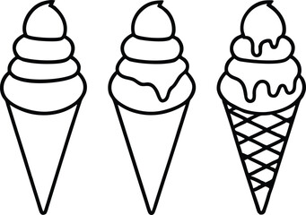 Ice cream silhouette clipart set. Ice cream icon clip art, Ice cream cone icon line art vector illustration