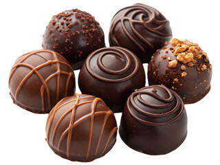 Fototapeta premium Chocolate Truffles – Decadent chocolate truffle assortment isolated on white background. Suitable for marketing or business purposes. PNG file
