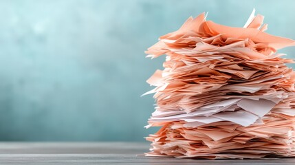 A towering stack of crumpled and unorganized papers creates a chaotic image, symbolizing clutter and the overwhelming nature of modern digital life and paperwork.