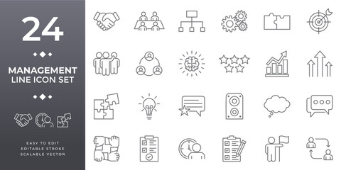 Premium Management Line Icon Set 24 Editable Vector Icons for Business Presentations, Corporate Reports & Productivity Apps Ideal for Dashboards, Infographics & Leadership Materials