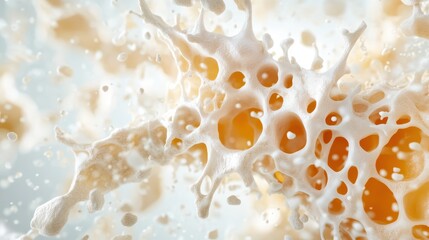 An artistic close-up of orange bubbles suspended in liquid, creating a dynamic and energetic visual that symbolizes spontaneity and creativity.