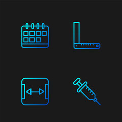 Set line Syringe, Area measurement, Calendar and Corner ruler. Gradient color icons. Vector