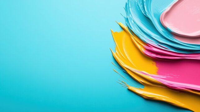 An artistic representation of colorful paint strokes against a bright blue background, showcasing creativity, expression, and the joy of artistic endeavors in a vibrant way.