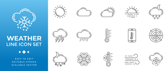 Weather Line Icon Set Editable Vector Icons for Forecasting Apps, Travel Websites & Climate Reports Perfect for UI Design, Mobile Applications & Meteorological Projects Modern Minimalist Style