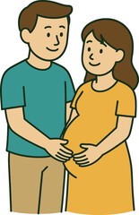 a expecting couple holding hands over a baby bump vector illustration