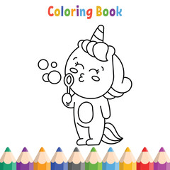 Kids coloring book with cartoon character and vector illustration