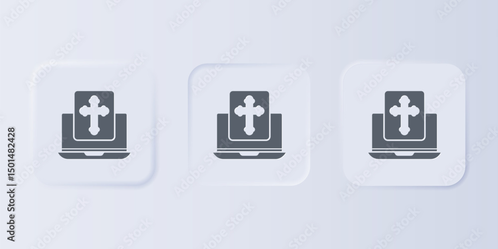 Poster grey cross on the laptop screen icon isolated on grey background. set icons in square buttons. vecto