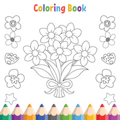 Kids coloring book with flowers and kawaii collection vector illustration