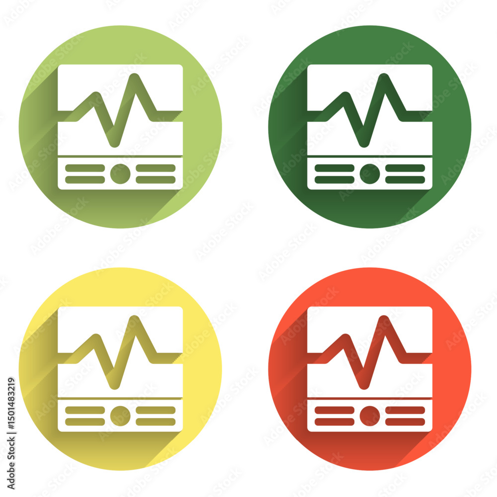 Poster set electrical measuring instruments icon isolated with long shadow background. analog devices. elec