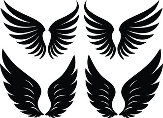 Flat design angel wings silhouette set vector design, New angel wings silhouette vector design illustration