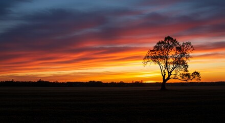 AI-Generated Sunset Tree Scene with Negative Space