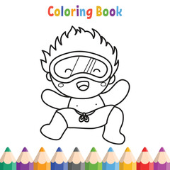 Kids coloring book with cartoon boy vector illustration
