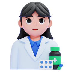 PNG 3D Professional Pharmacist and Medication Support Illustration Isolated on a White Background