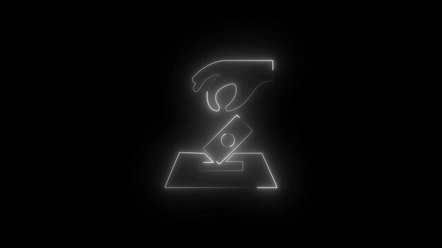 Ramadan Sadaqah icon neon glowing sign. 4k video with black background. 