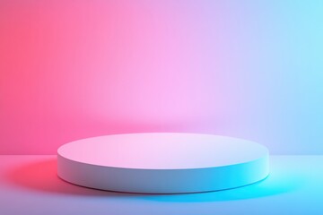 White circular platform with pink and blue gradient
