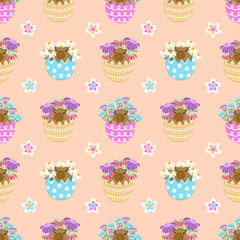 Cute floral pattern with colorful easter eggs.