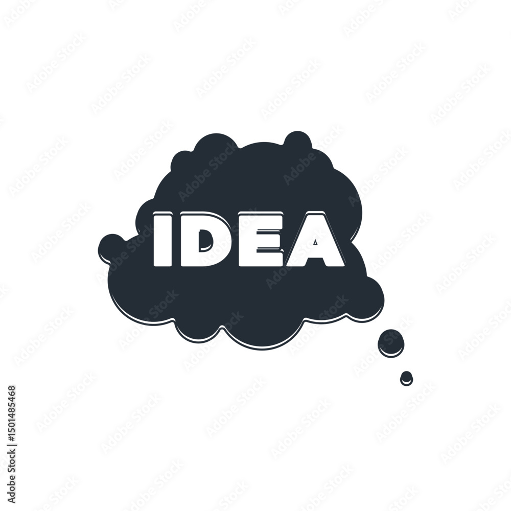 Poster black idea, speech bubble icon isolated on white background. message speech bubble idea with cloud t