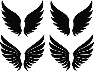 Flat design angel wings silhouette set vector design, New angel wings silhouette vector design illustration